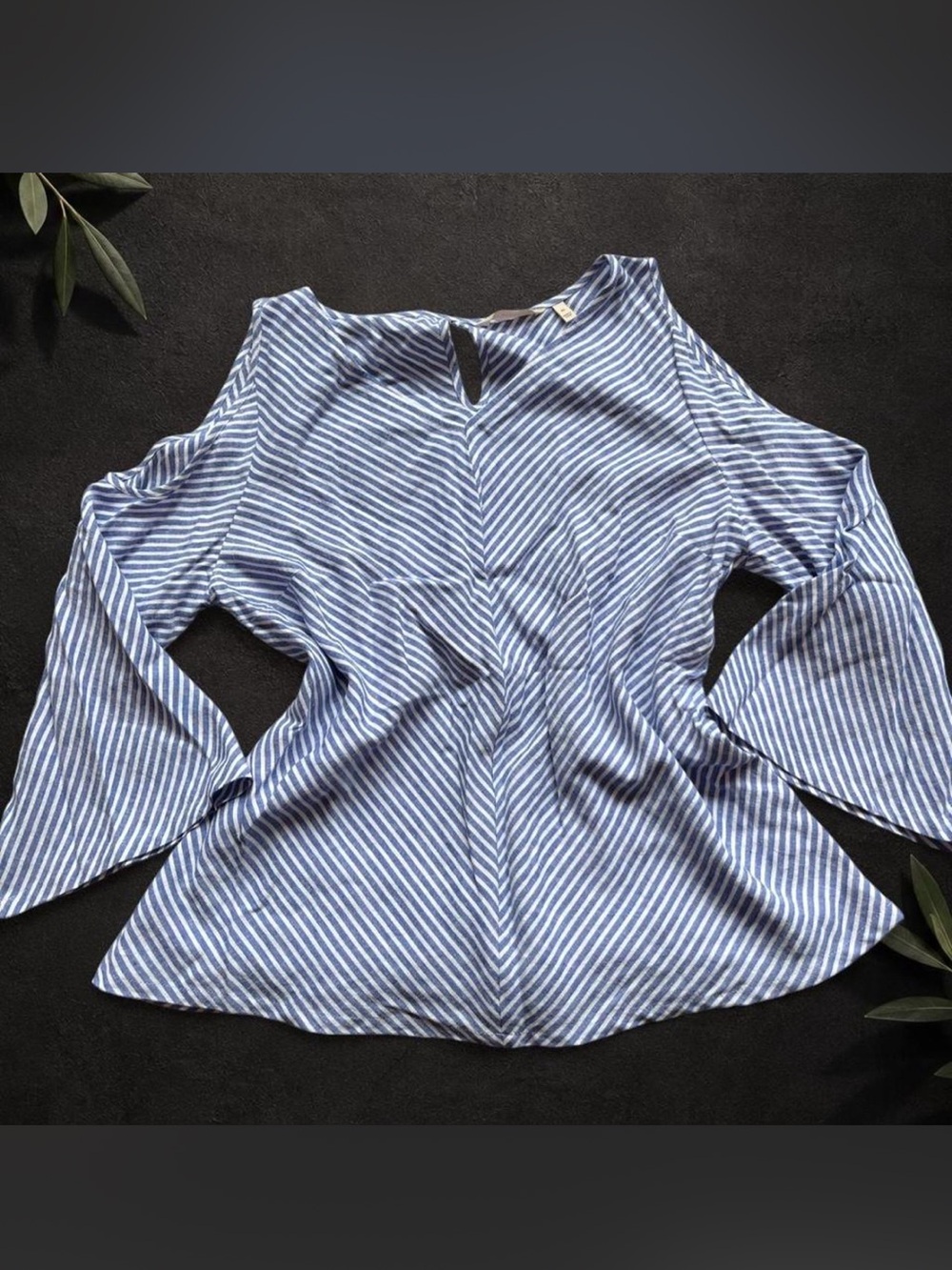 Soft Surroundings Blue and White Striped Cold-Shoulder Top